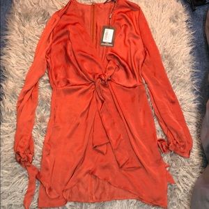Pretty little thing rusty orange silk dress